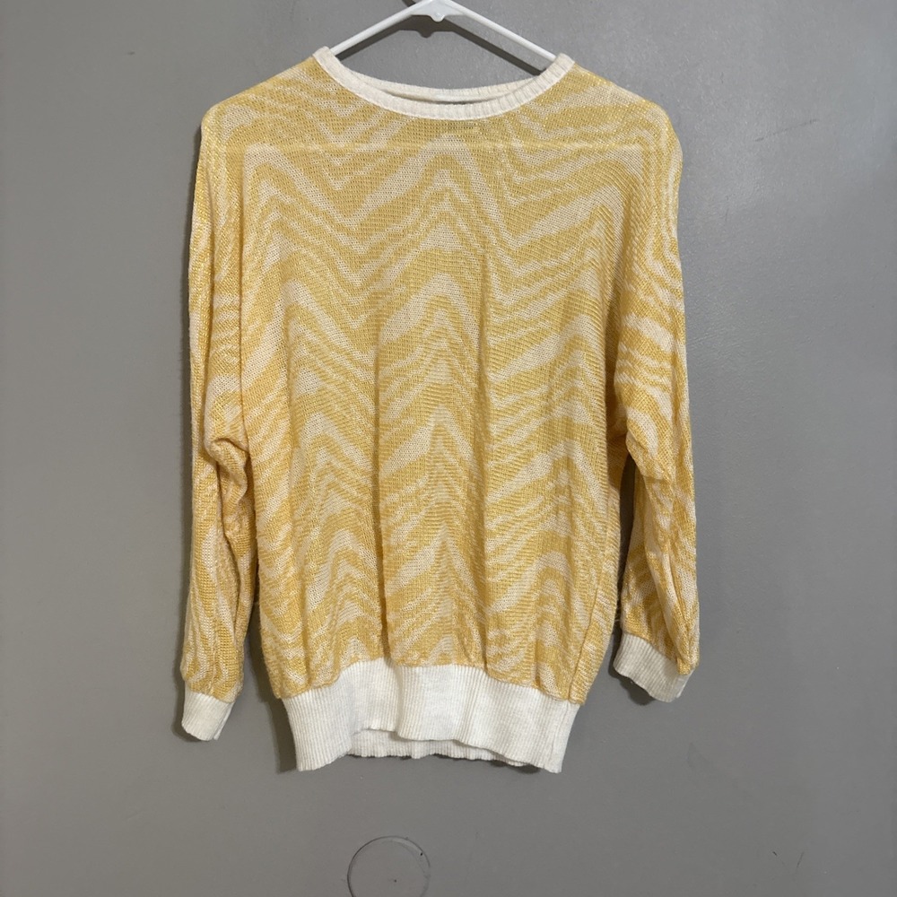 Vintage  Yessica Women Yellow White Zebra Sweater Acrylic Wool Blend  44 Sm/lg